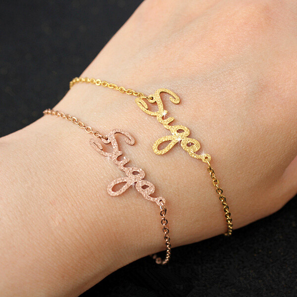 Rose gold glittering word jewelry manufacturers custom stainless steel name bracelets suppliers personalised date anklet company